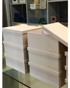 Caixas Organizadoras 50x30x20 - Em Externo Sintético Rosa Seco e Interno Camurça Rosa BB ( Com 3 Bordados)