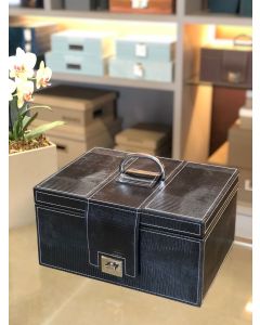 Maleta de Joias - 38X28X18 - Externo Couro Lezard Preto - Interno Camurça Frejá - Metal Níquel