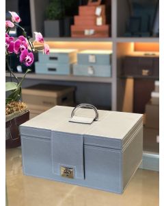 Maletas de Joias - 38x28x19 - Externo Couro Ln Cinza escuro - Interno Camurça Papacy - Metal Níquel