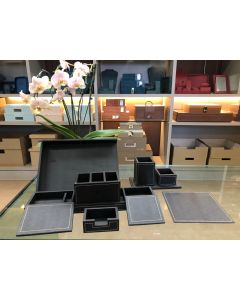 Conjunto Escritório - 6 Peças - Externo Sintético Preto Prada - Interno Veludo Preto 