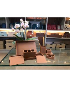 Conjunto Escritório - 5 Peças -Externo Sintético Caramelo Prada - Interno Camurça Tan